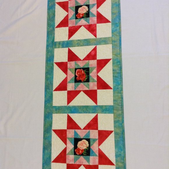 Quilted Star Pattern Handmade Table Runner 42 1/2" x 15 3/4" Rectangle Table Top - Picture 3 of 13